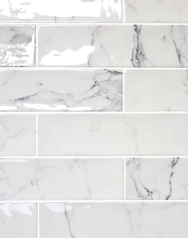 Carrara Marble Effect Gloss Metro Wall Tiles Quorn Stone