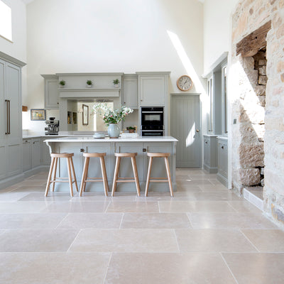 Dijon Tumbled Herringbone country kitchen