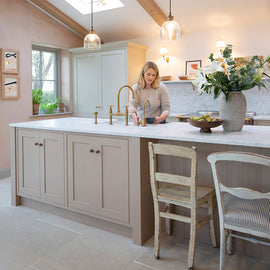 Step inside Chris and Vickys pink kitchen with Versailles limestone