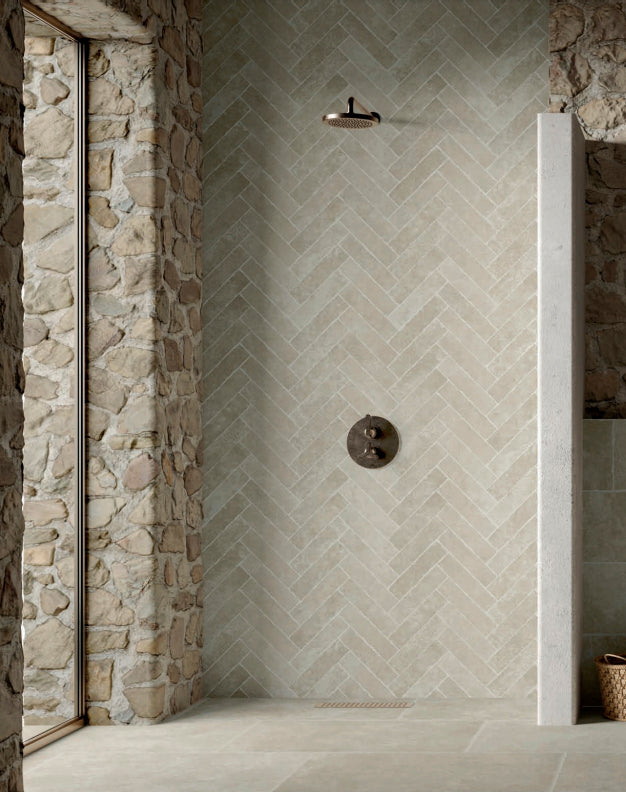Alnwick Ivory Distressed Edge Porcelain Brick Tiles Quorn Stone