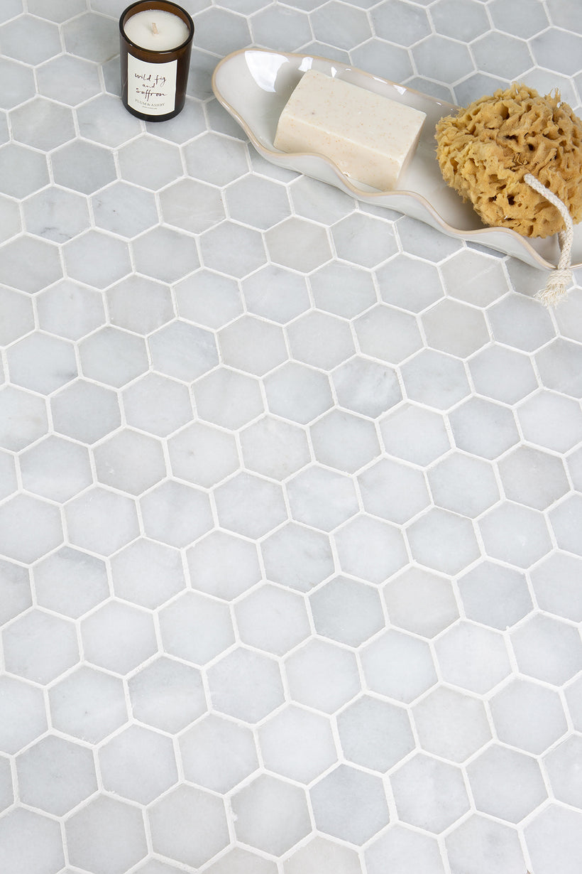 Carrara Bianco Honed Marble Hexagon Mosaic