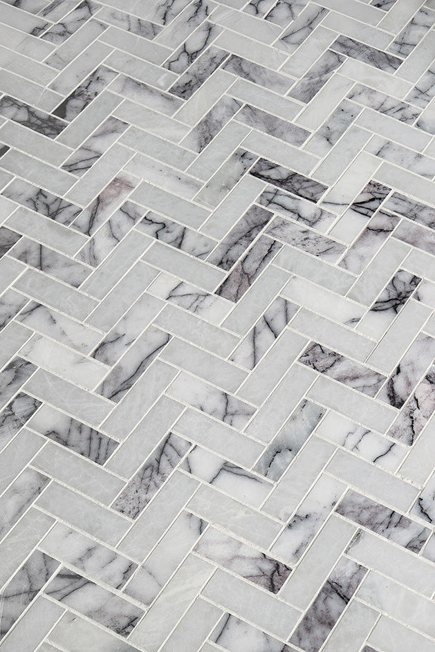 Carrara Viola Dusk Honed Marble Herringbone Mosaic