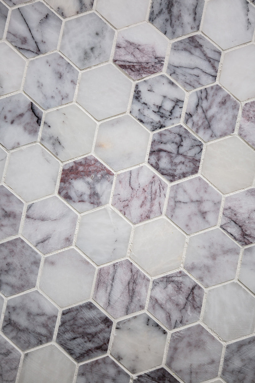 Carrara Viola Dusk Honed Marble Hexagon Mosaic