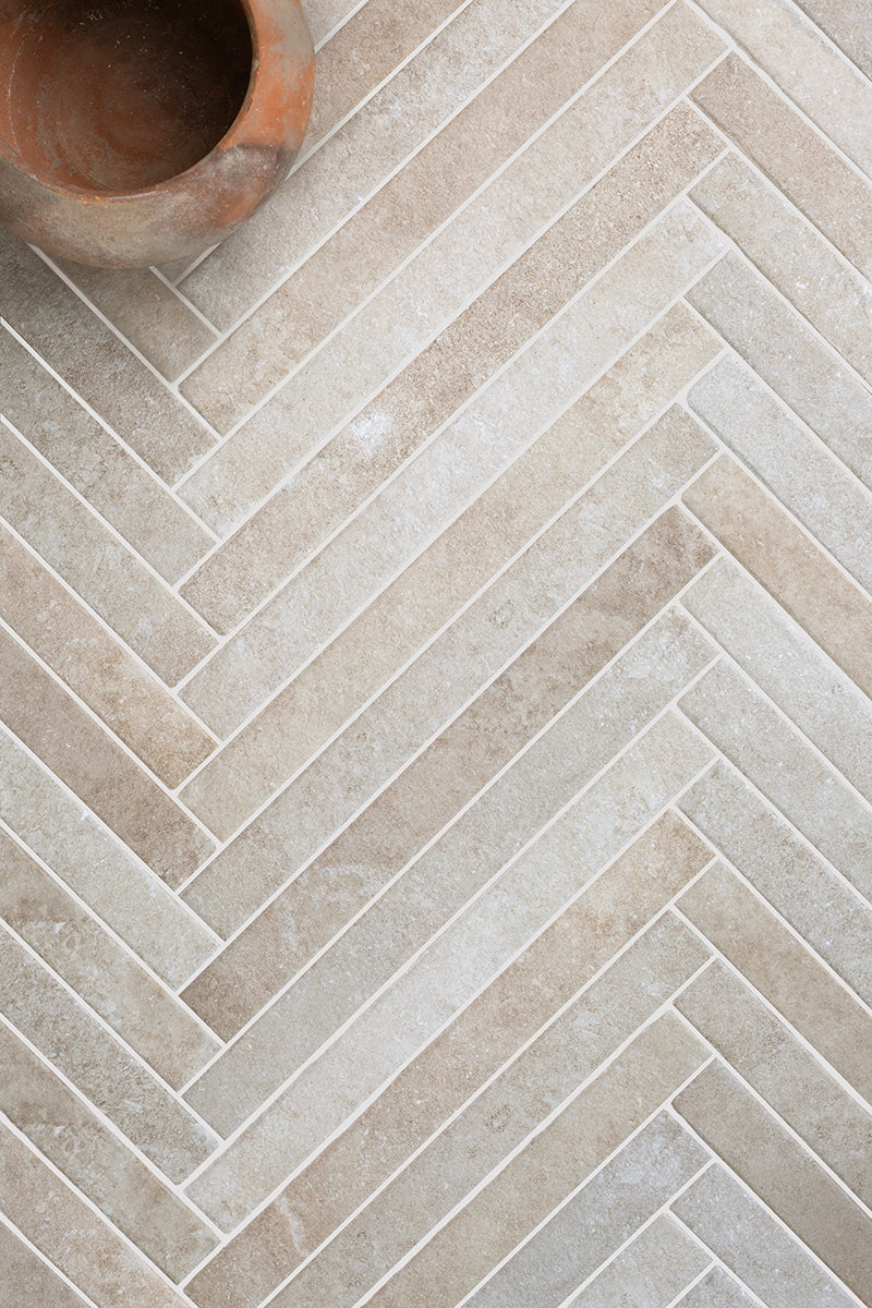 Castello Stone Tumbled Herringbone Porcelain Tiles