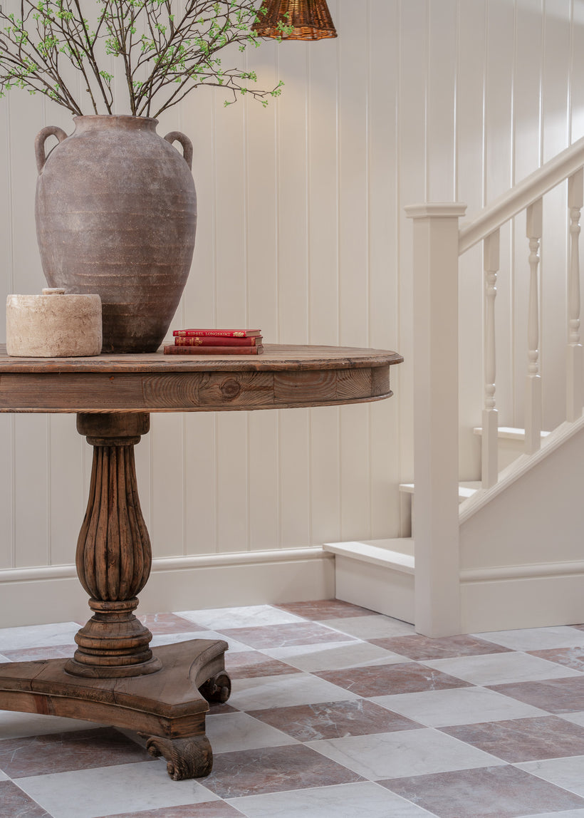 Chalfont Antiqued Red and White Marble Effect Chequerboard