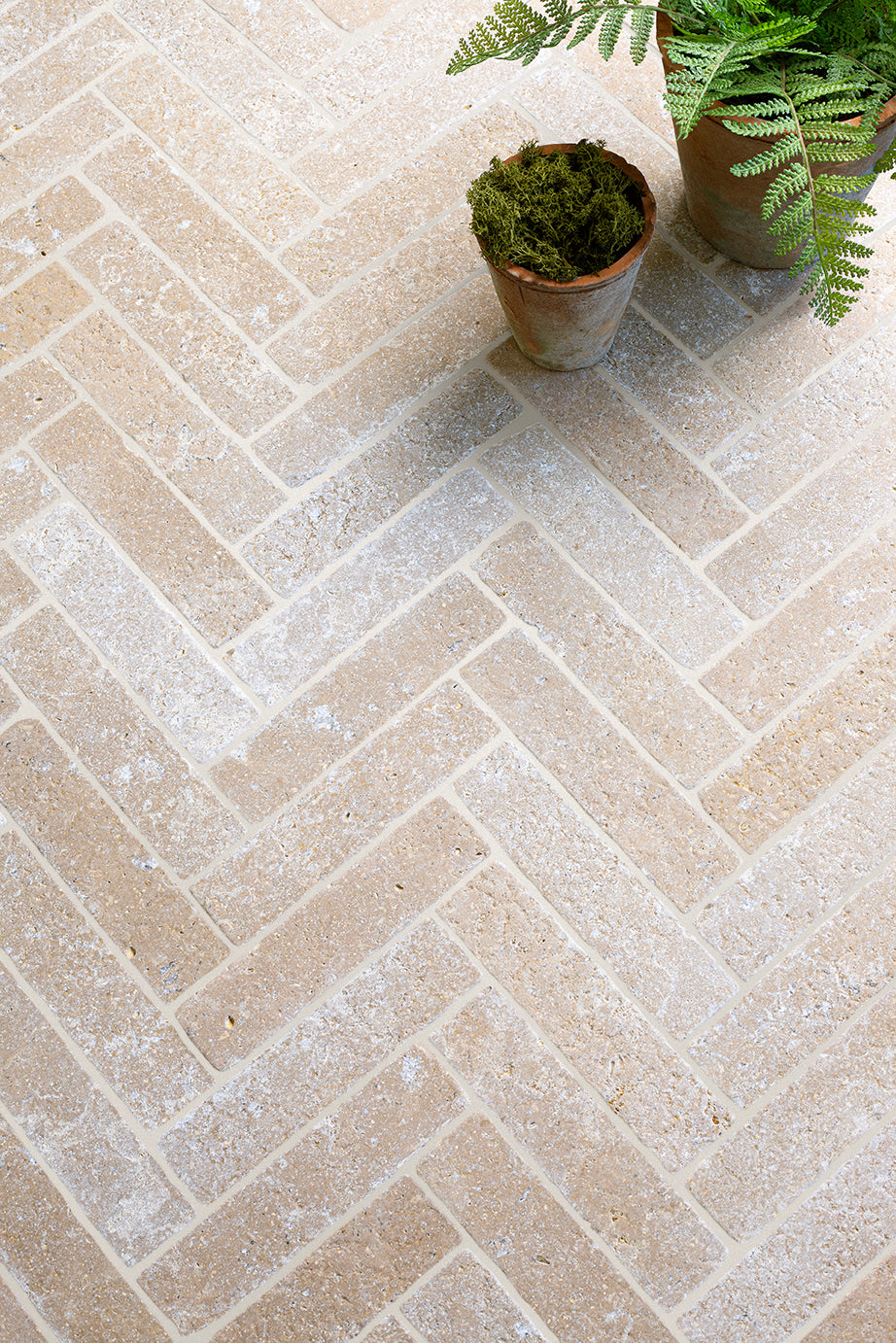 Dijon Seasoned Limestone Herringbone Cobbles | Outdoor Tiles | Quorn Stone