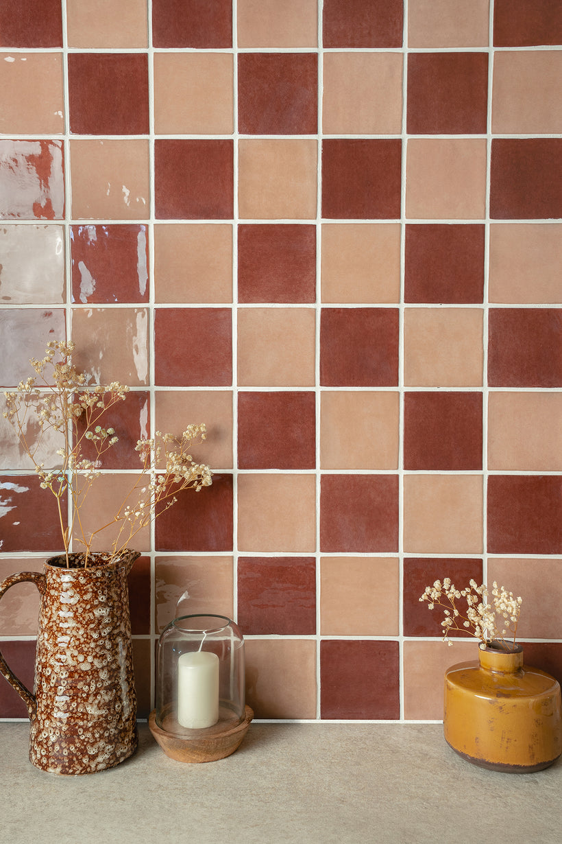 Farini Cinnamon and Plaster Glazed Square Chequerboard