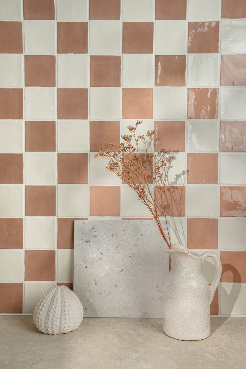 Farini Plaster and Chalk Glazed Square Chequerboard