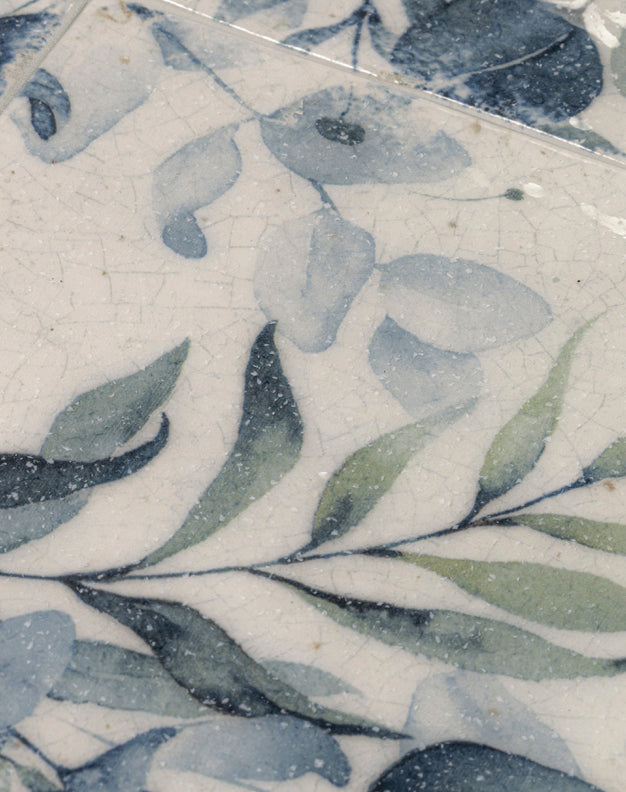 Flora Eucalyptus Blue Crackle Glaze Decorative Tiles