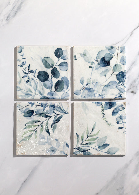 Flora Eucalyptus Blue Crackle Glaze Decorative Tiles