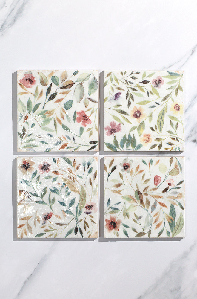Flora Wild Meadow Crackle Glaze Decorative Tiles