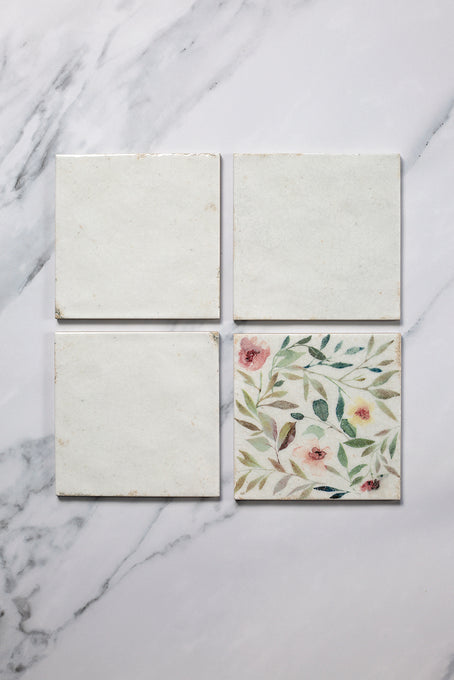 Flora Ivory Crackle Glaze Decorative Tiles