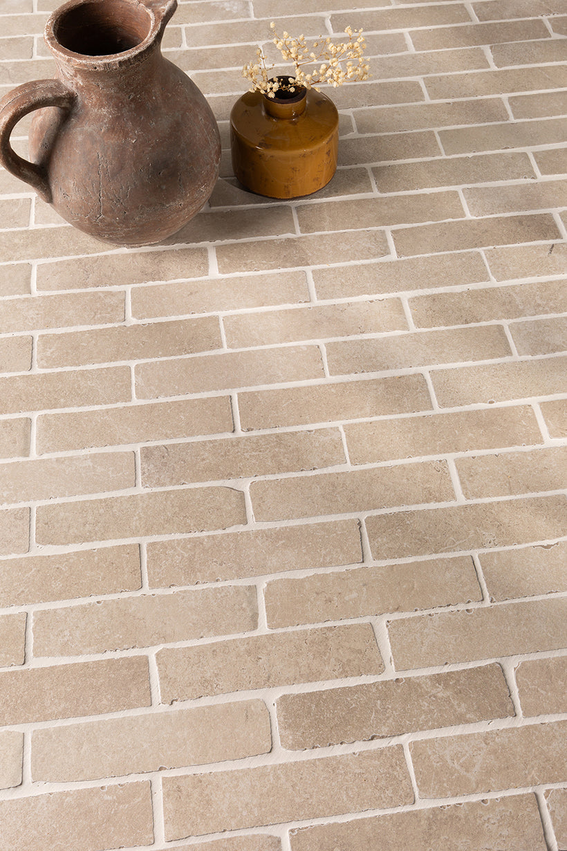 Hambleton Beige Rustic Edge Porcelain Herringbone Cobbles