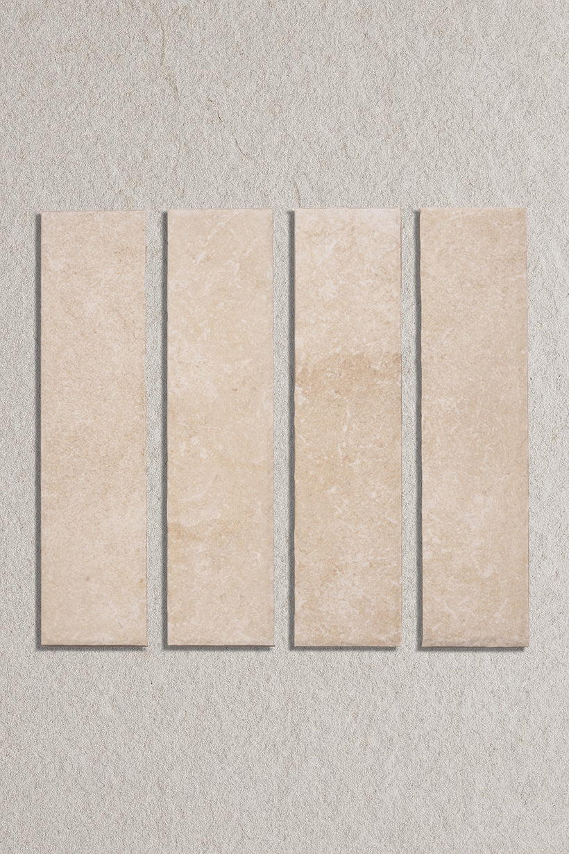 Hambleton Beige Tumbled Edge Porcelain Herringbone Cobbles