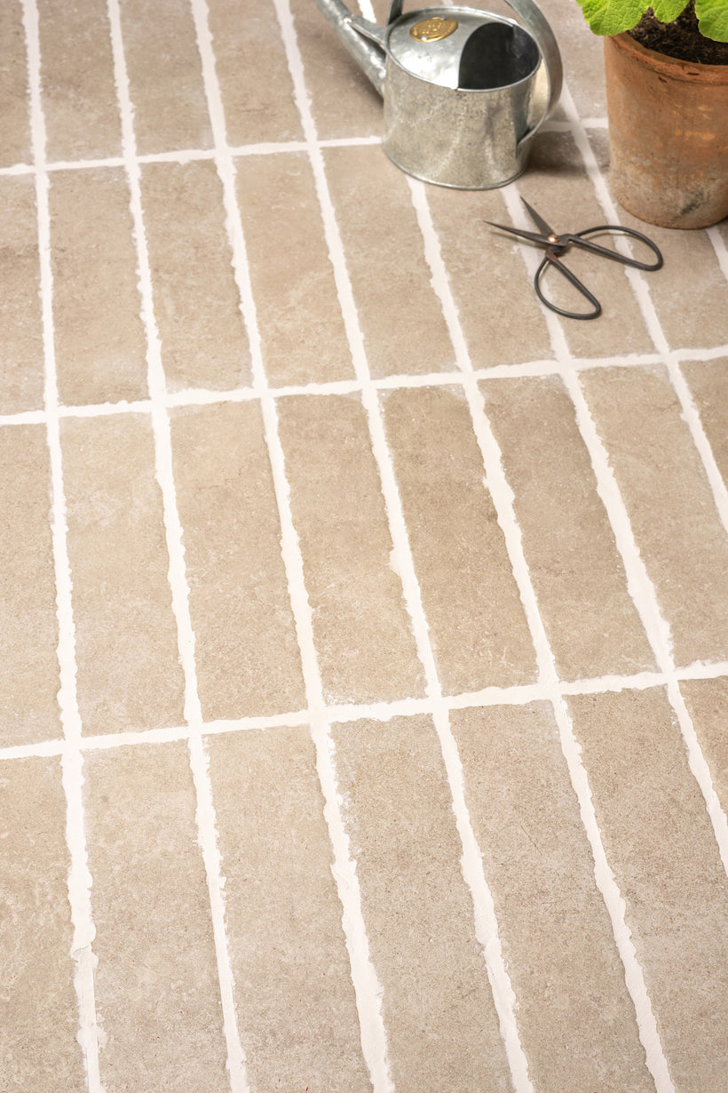 Hambleton Beige Tumbled Edge Porcelain Herringbone Cobbles