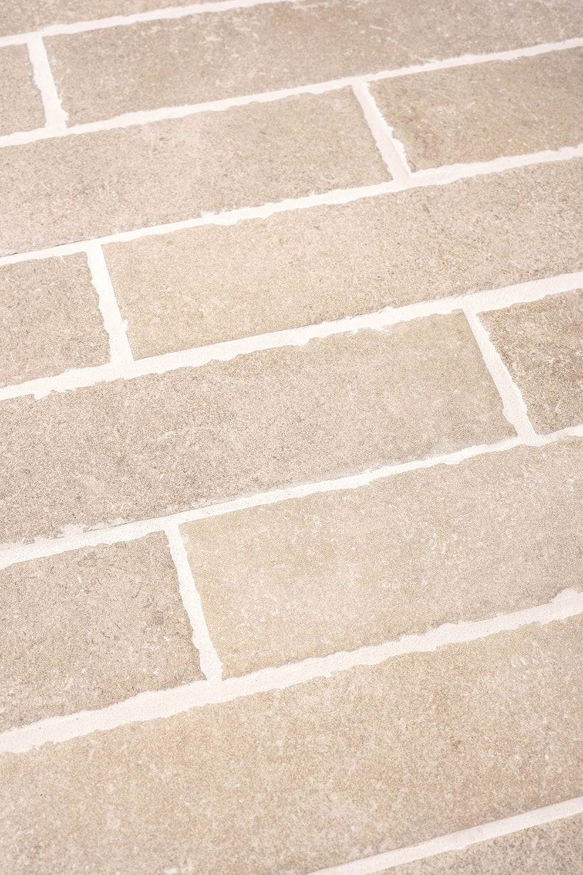 Hambleton Beige Tumbled Edge Porcelain Herringbone Cobbles