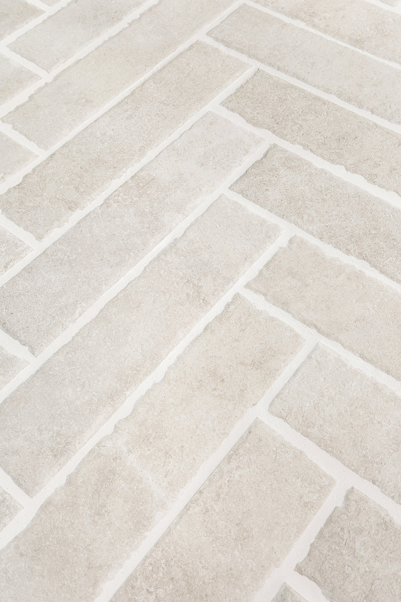 Hambleton Ivory Tumbled Edge Porcelain Herringbone Cobbles