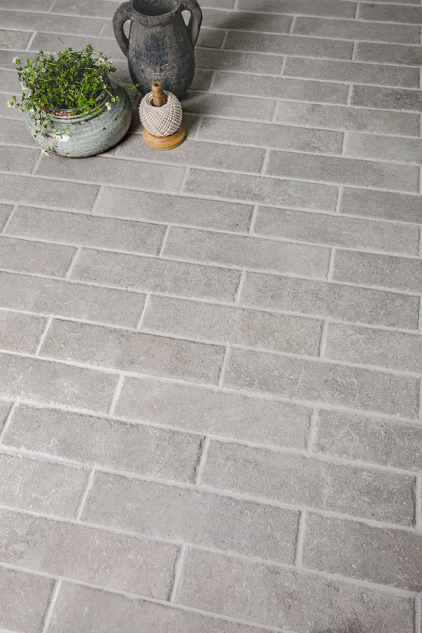 Hambleton Grey Rustic Edge Porcelain Herringbone Cobbles