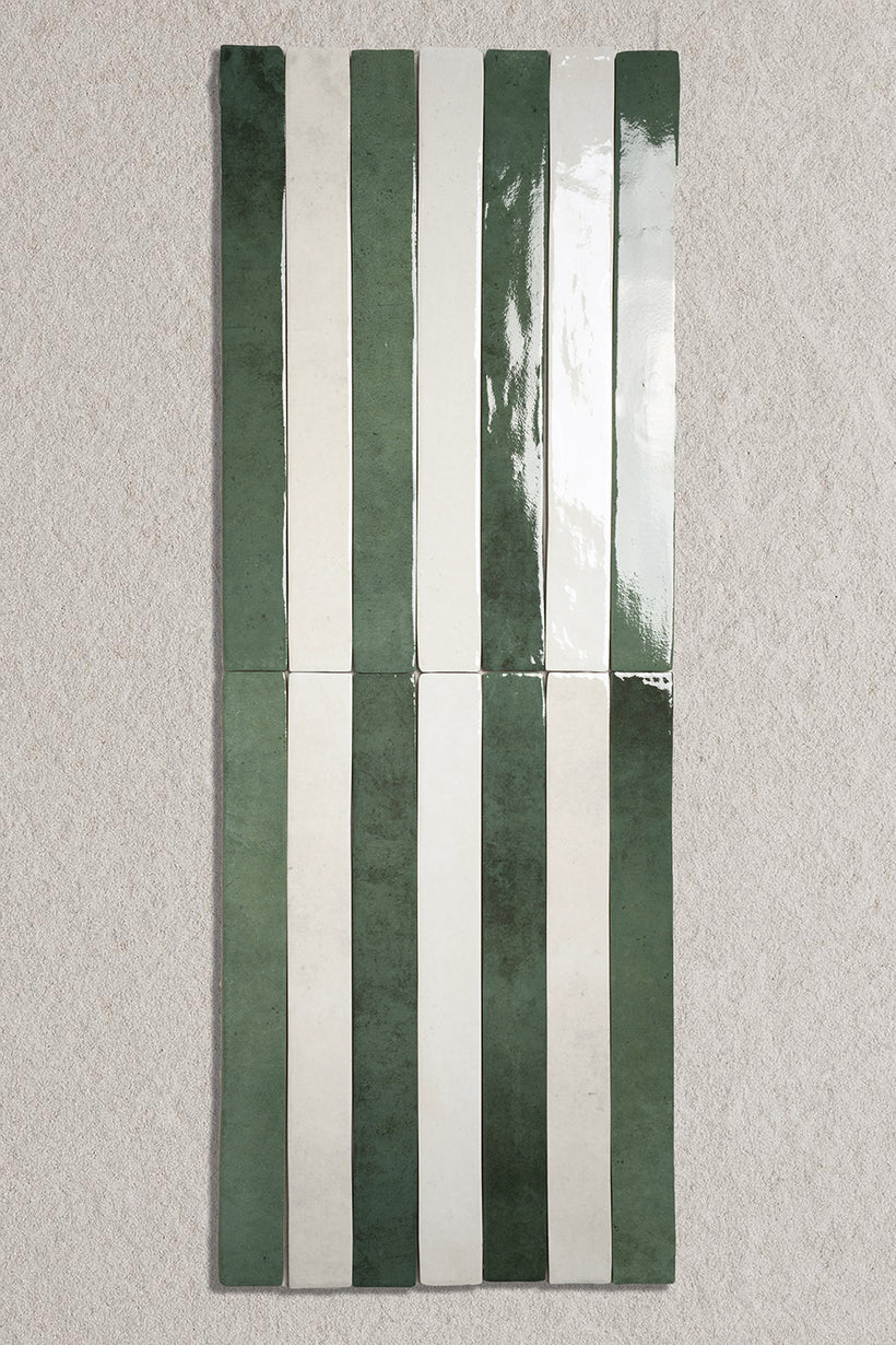 Luella Emerald Green & Blanched White Striped Tiles