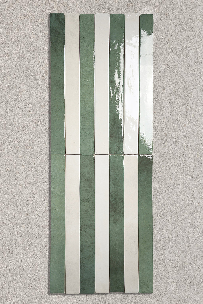 Luella Emerald Green & Blanched White Striped Tiles