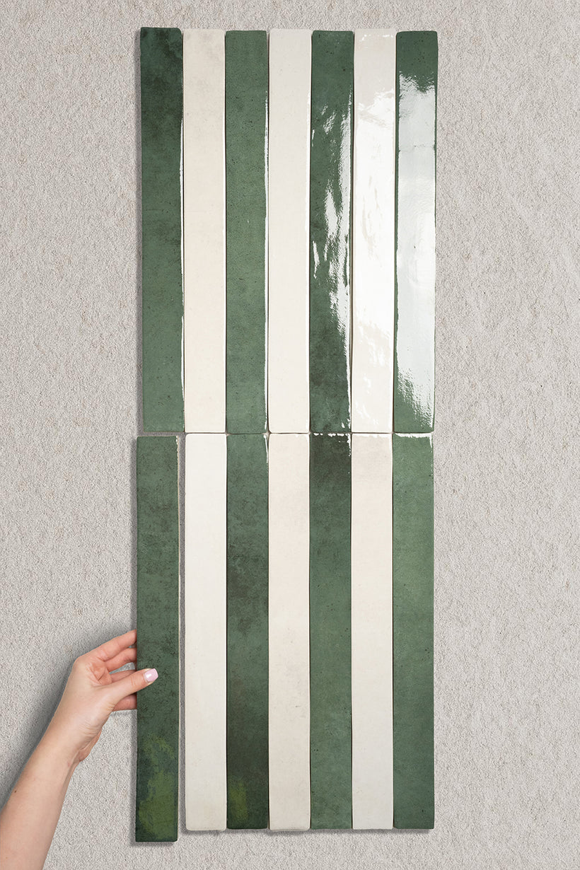 Luella Emerald Green & Blanched White Striped Tiles