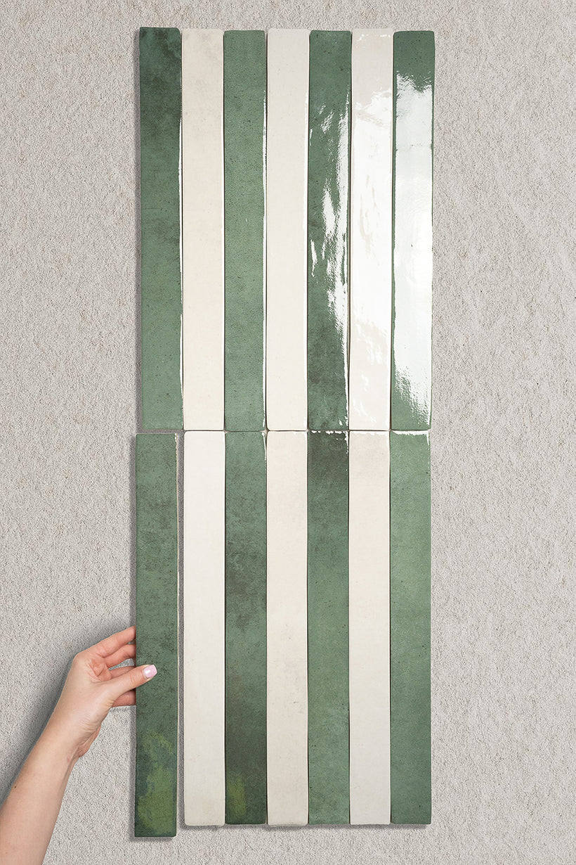 Luella Emerald Green & Blanched White Striped Tiles