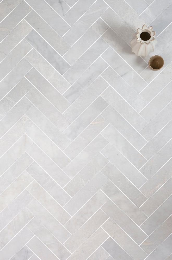 Mont Blanc Honed Marble Herringbone Metro