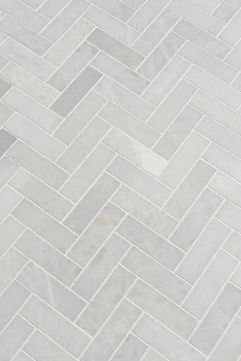Mont Blanc Honed Marble Herringbone Mosaic