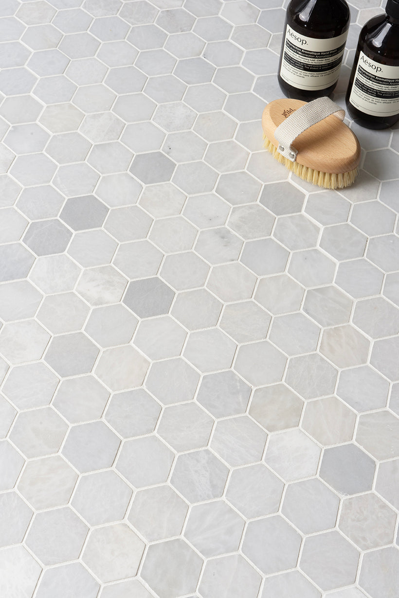 Mont Blanc Honed Marble Hexagon Mosaic