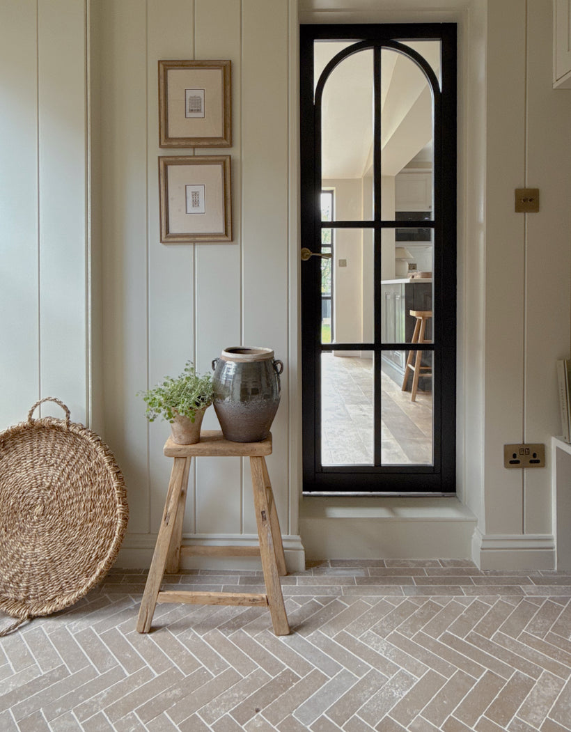 Dijon Seasoned Limestone Herringbone Tiles
