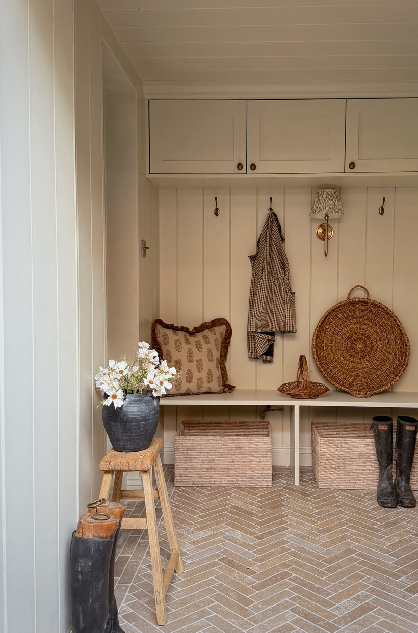 Dijon Seasoned Limestone Herringbone Tiles