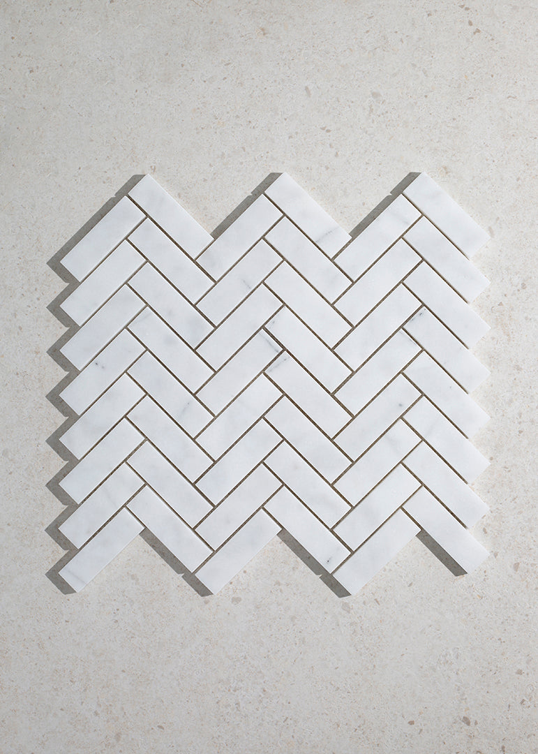 Mont Blanc Honed Marble Herringbone Mosaic