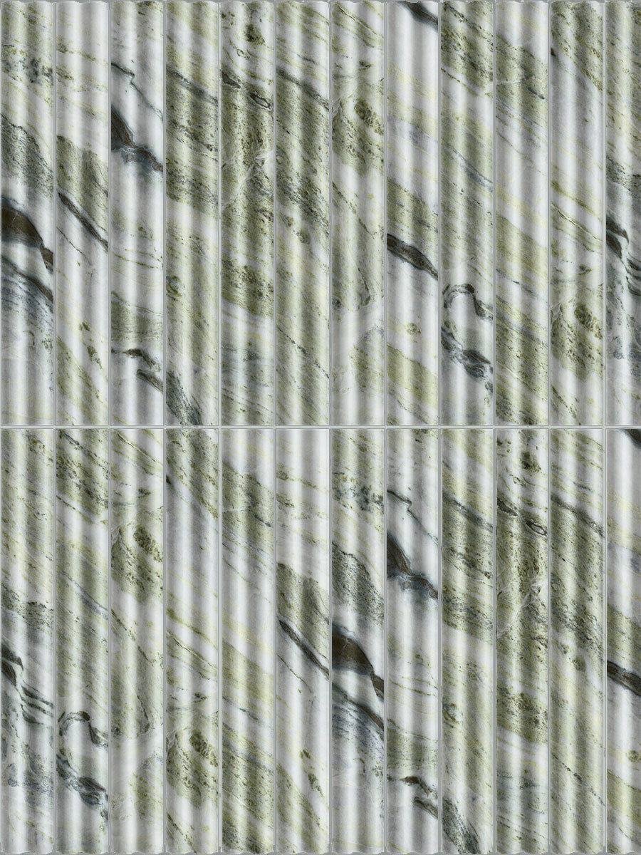 Zanetti Jade Green Marble Effect Fluted Tiles